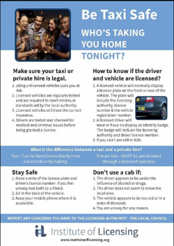 going out and staying safe winter 2024 taxi poster