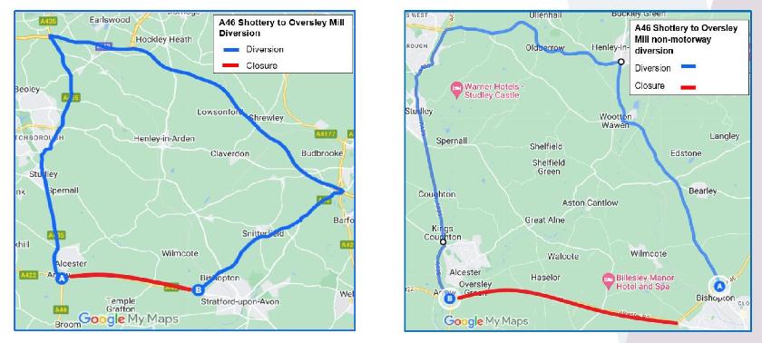 A46 hazardous tree removal works diversion map Jan 2025